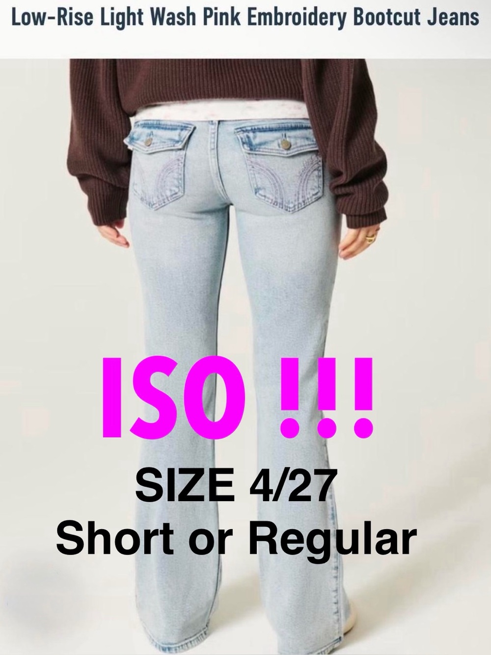 ISO Low-Rise Light Wash Pink Embroidery Bootcut Jeans Size 4 / 27